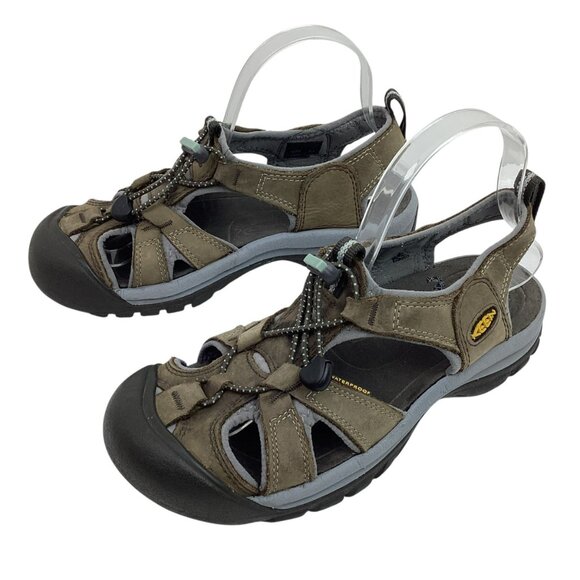 Keen Venice Womens 8 Leather Waterproof Hiking Sandals Brown/Gray - Picture 1 of 9
